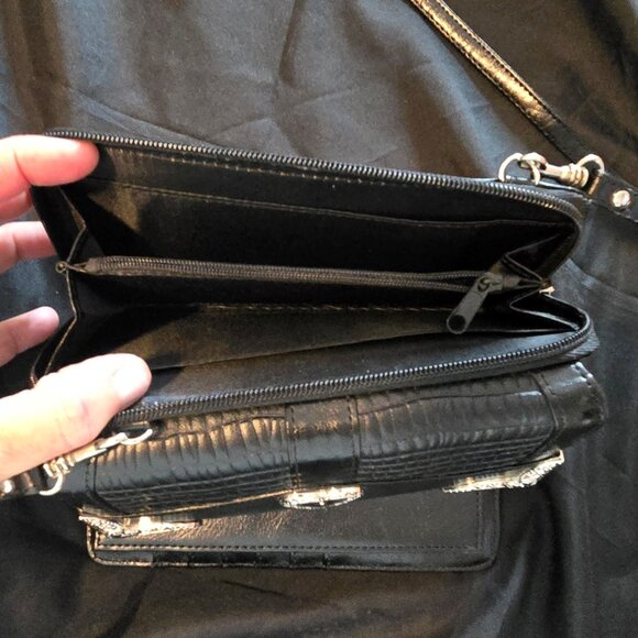 LANGDON LEATHER Black Leather Crossbody Wallet Purse NWOT - Picture 7 of 11